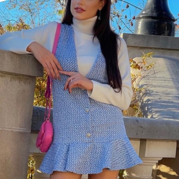 Zara Ruffled Textured Pinafore Dress 